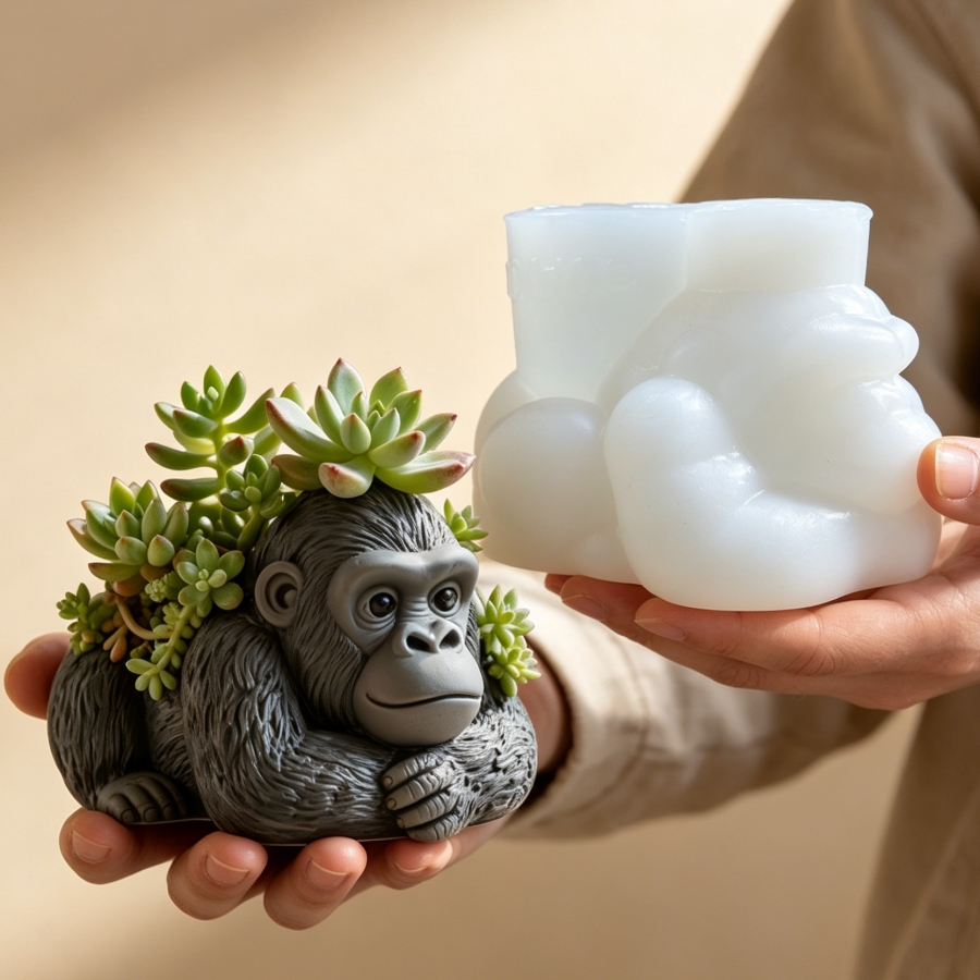 Ceramic Candle Vessel - Lying nest gorilla succulent plant flowerpot