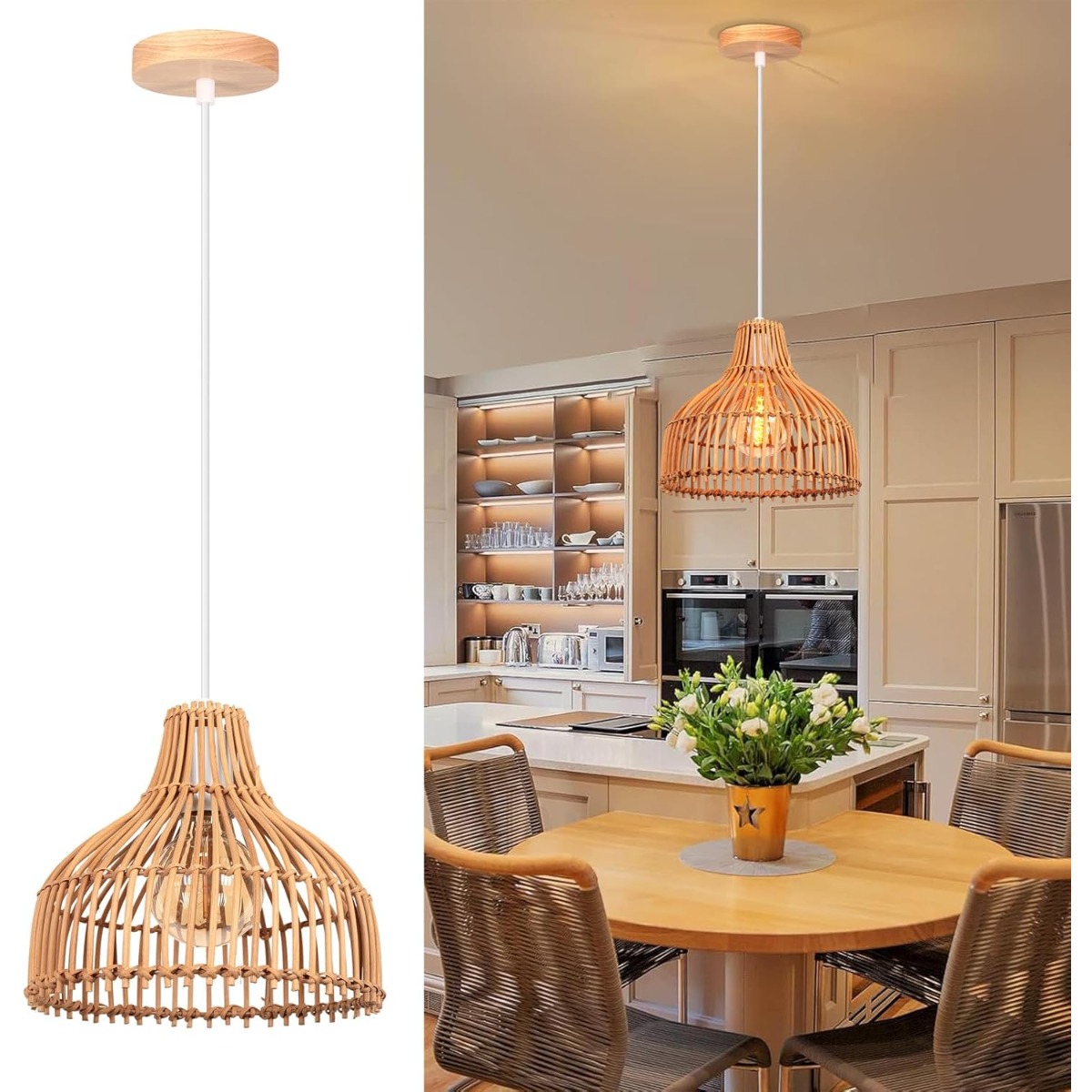 Rattan Woven Pendant Lamp Boho - огляд і ціна Wicker Pendant Shade