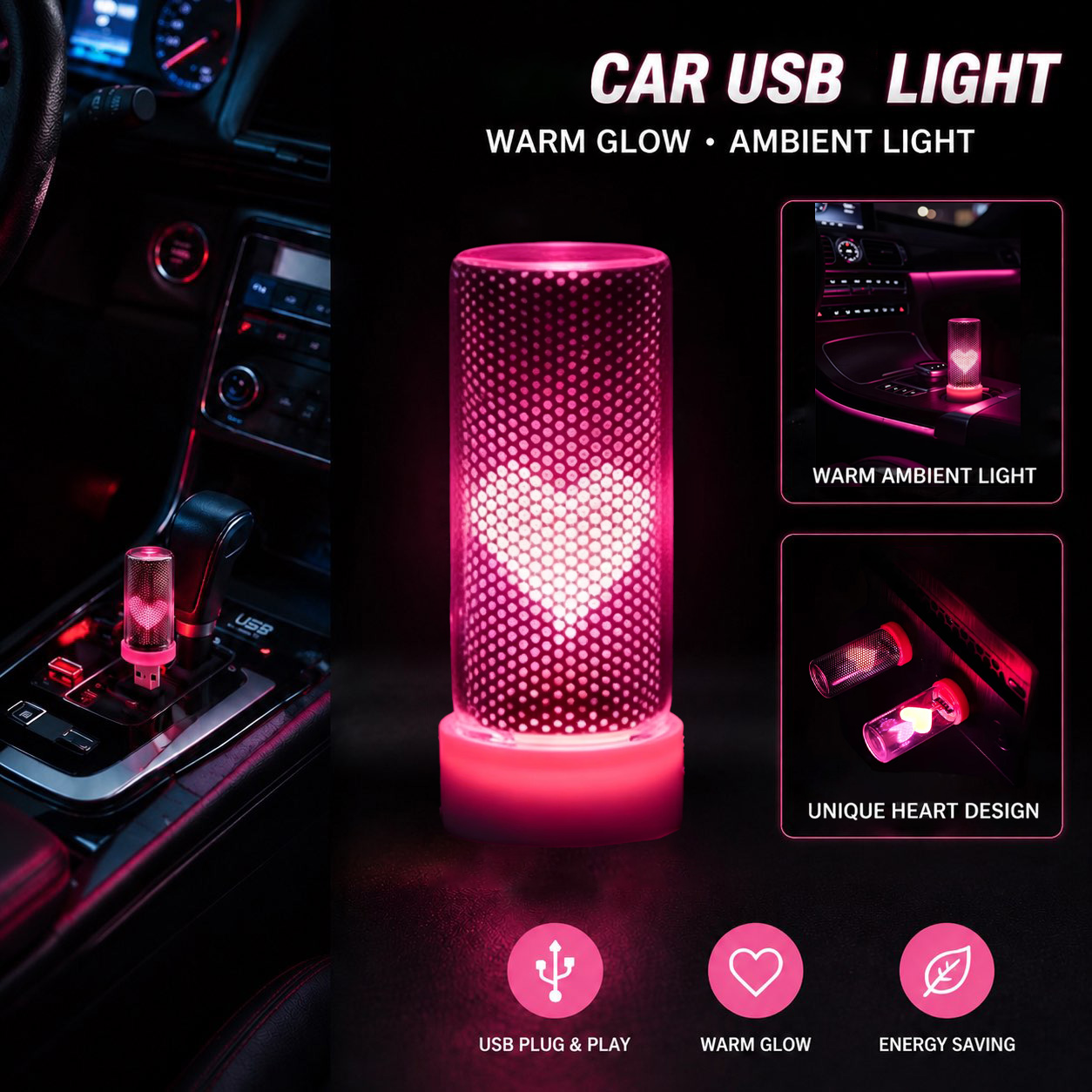 New USB Heart Car Ambient Mood - огляд і ціна Interior Design Home Decor