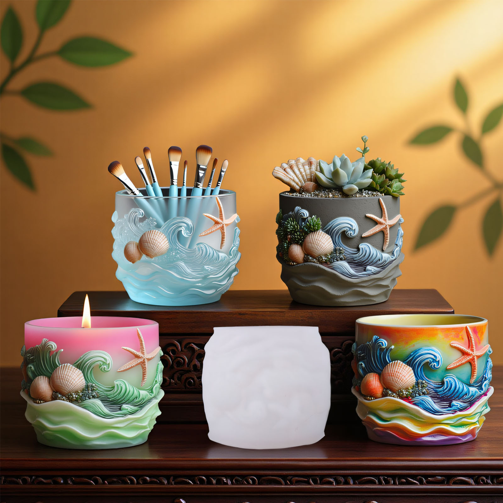 Marine Life Relief Succulent P - огляд і ціна Ceramic Candle Vessel
